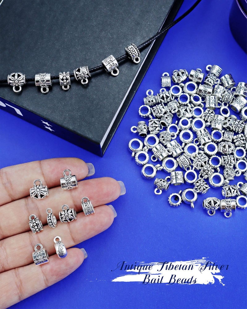 YETOOME 100 Pcs Antique Tibetan Silver Bail Beads  Loose Spacer Bead  Bead Hanger Charm for Jewelry Making DIY Necklace Bracelet  10 Styles - Image 4